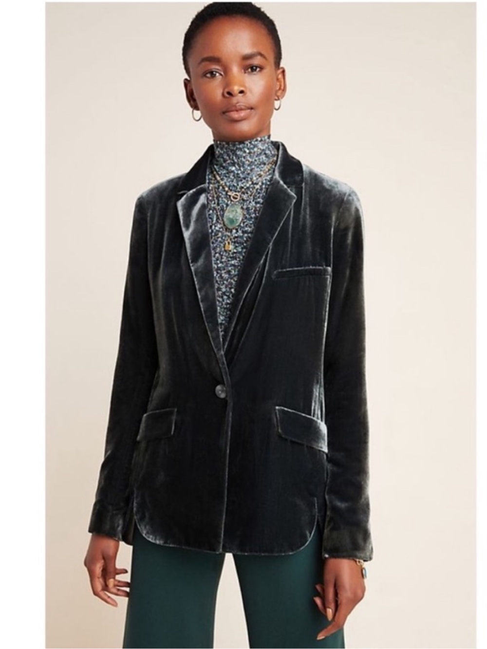 NEW Anthropologie Alessia Velvet Longline Boyfriend Single Breasted Blazer SP